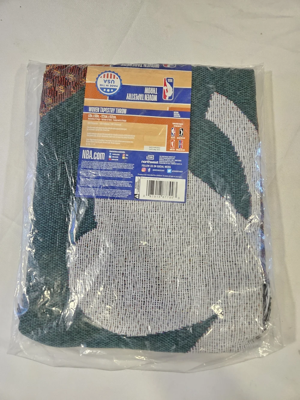Celtics Green, White & Orange Basketball Throw Blanket